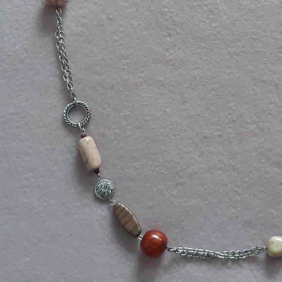 Chico's Necklace, Signed.  Silver Tone Chain with Orange/Tan Beads NWT - Picture 4 of 9